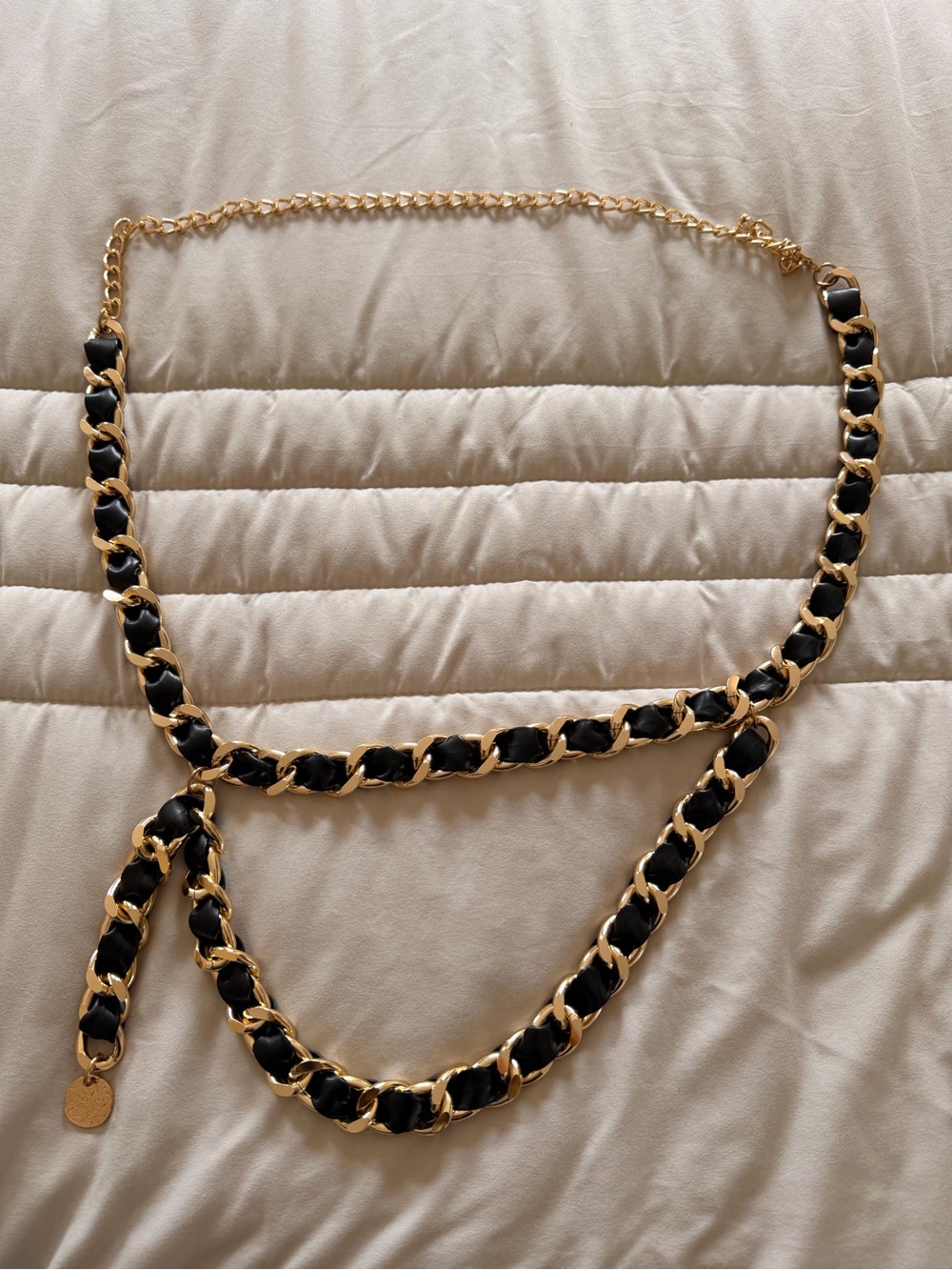 Gold-Tone Chain and black leather adjustable belt